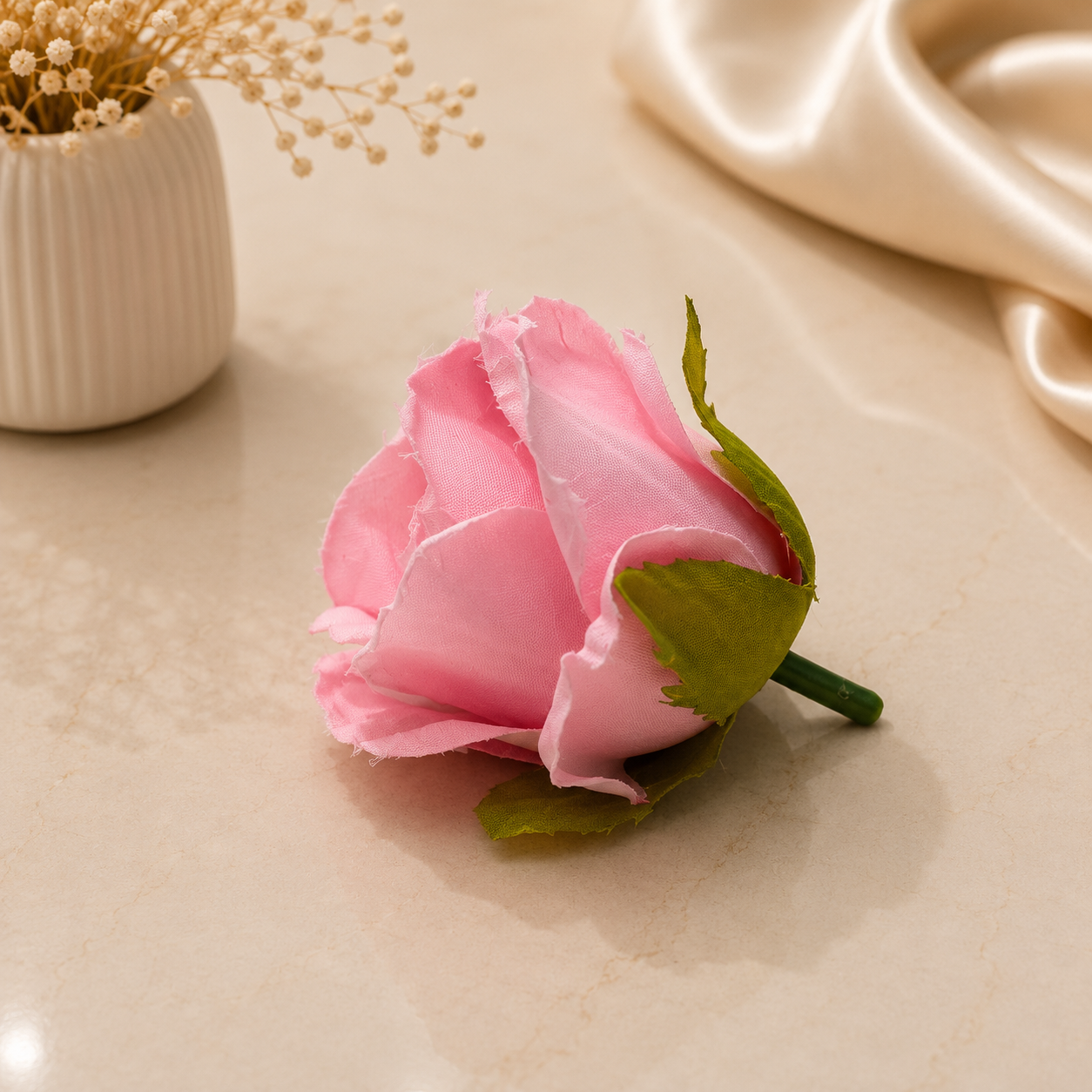 Premium Baby Pink Artificial Rose Flower Head | Decorative Floral Accent for Gift Hampers & Luxury Packaging