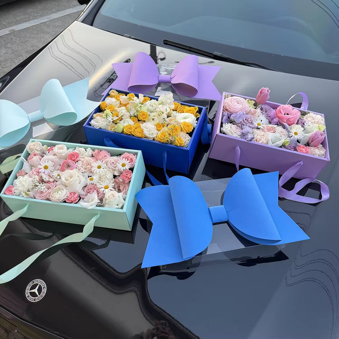 Luxury Purple Gift Box with Large Bow & Clear Lid | Purple Hamper Box With Bow