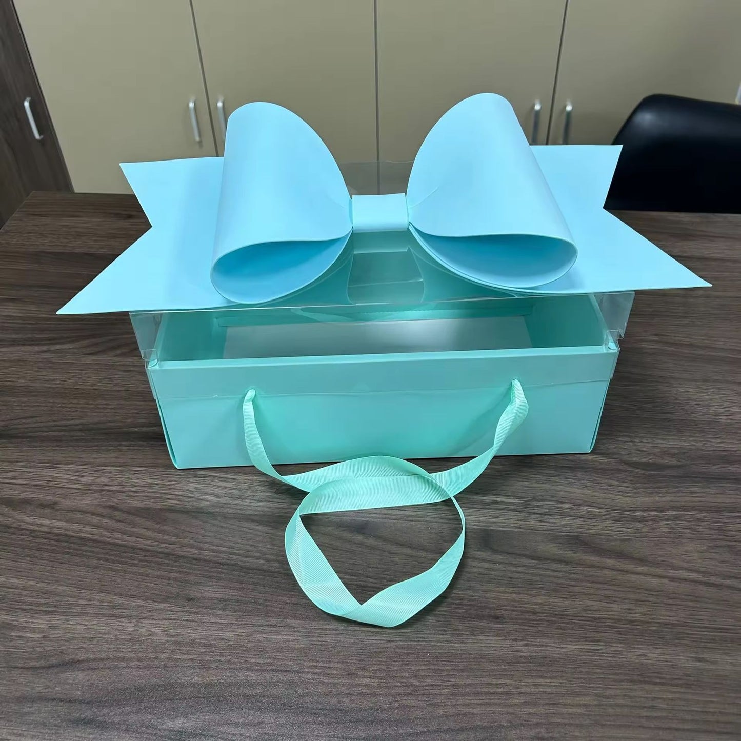 Luxury Blue Gift Box with Large Bow & Clear Lid | Blue Hamper Box With Bow