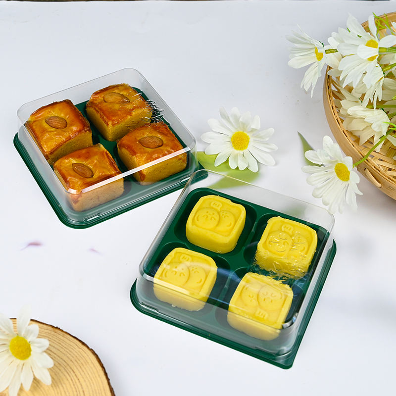 4 Cavity Square Dessert Box with Transparent Lid