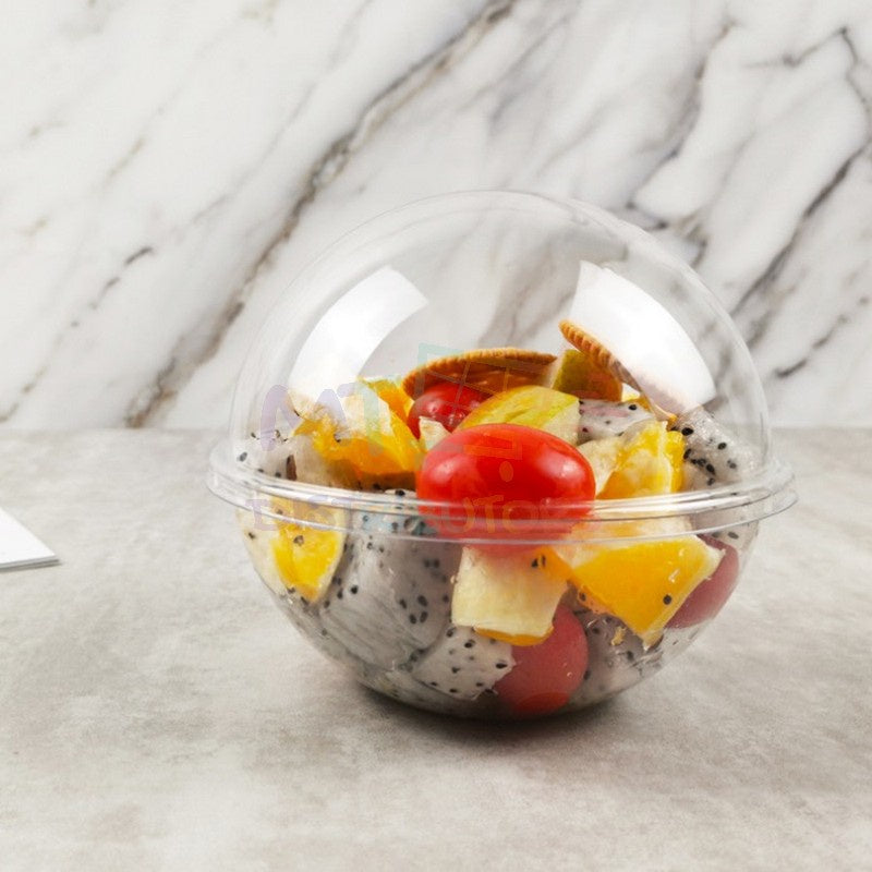 390ml Round Dessert Bowl with Dome Lid – Clear 13cm Dessert, Yogurt & Fruit Cream Container