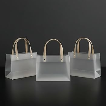 Premium Small Frosted PVC Hamper Gift Bag With Kraft Handles - 20x15x8 cms