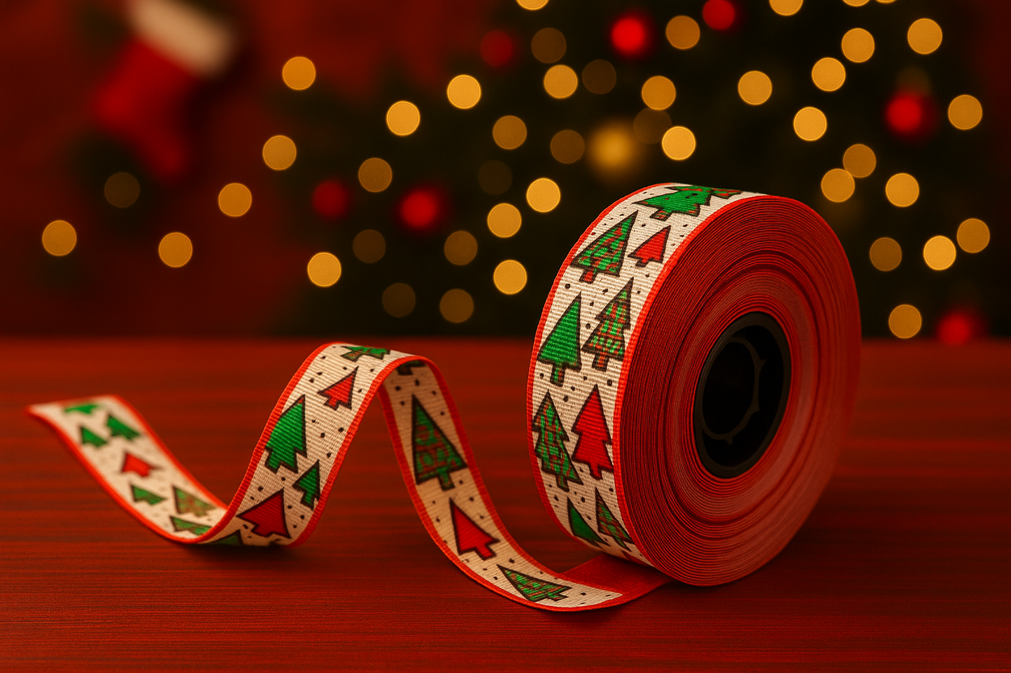 Christmas Theme Christmas Tree Decorative Ribbon Roll - 15meters