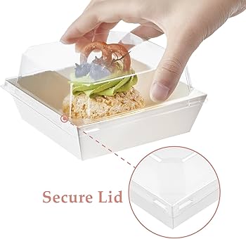 SMALL SQUARE BAKE AND SERVE WITH LID | Square Disposable Paper Dessert Boxes with Clear Lids – Eco-Friendly Packaging