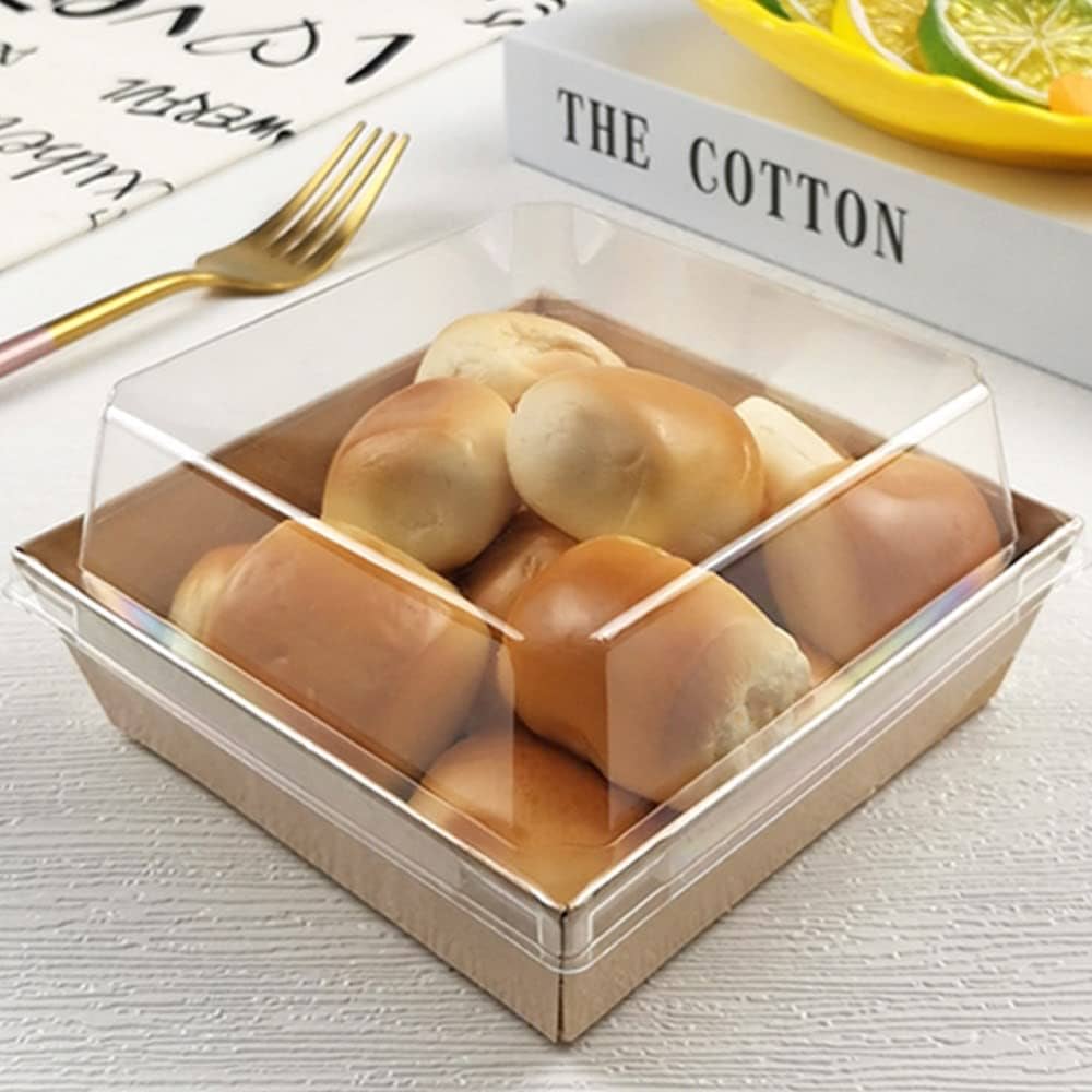 BIG SQUARE CONTAINER WITH LID | Square Disposable Paper Dessert Boxes with Clear Lids – Eco-Friendly Packaging