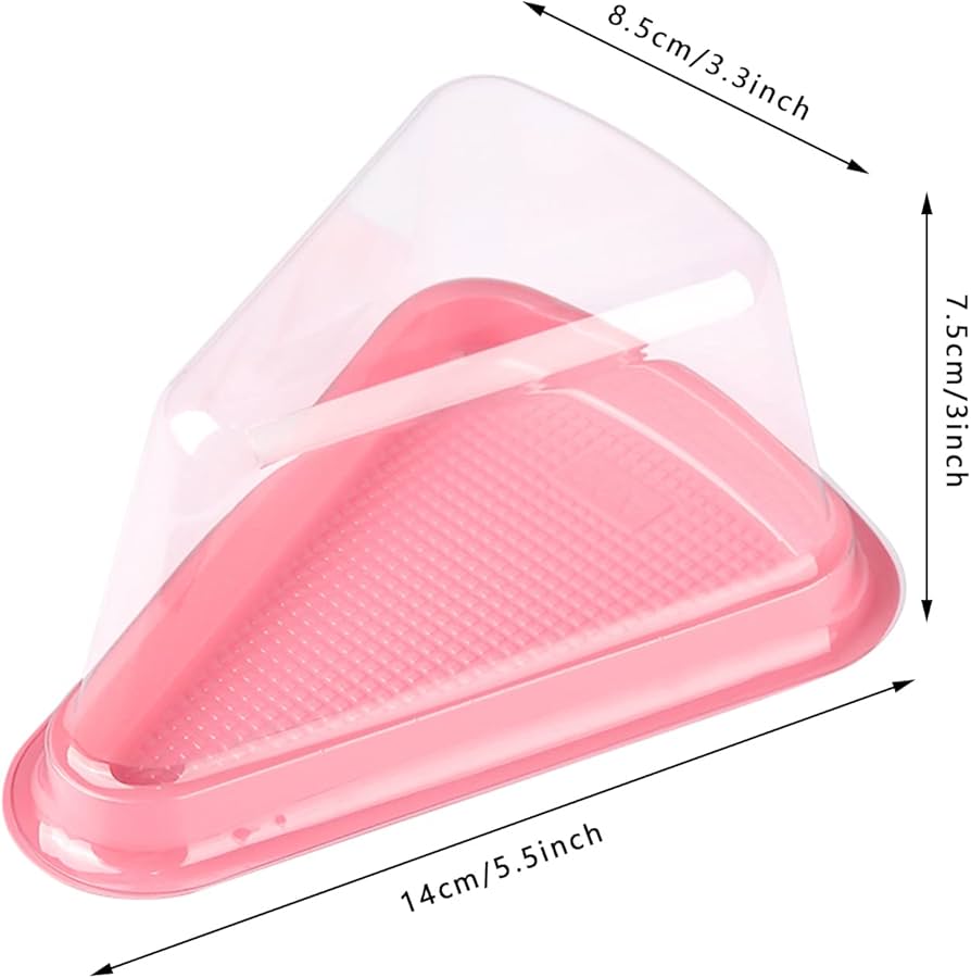 PINK TRIANGLE DESSERT CONTAINER | Clear Hinged Plastic Clamshell for Cake or Pie Slices | Disposable Bakery Packaging