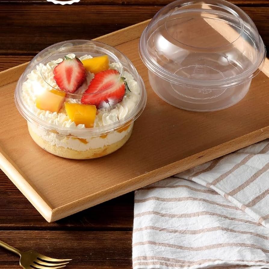 Clear Dome-Lid Round Dessert Cup – 250ml Dessert, Fruit, Yogurt & Parfait Bowl