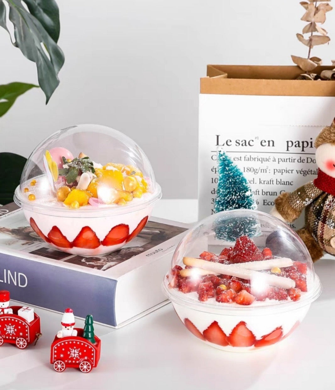 390ml Round Dessert Bowl with Dome Lid – Clear 13cm Dessert, Yogurt & Fruit Cream Container