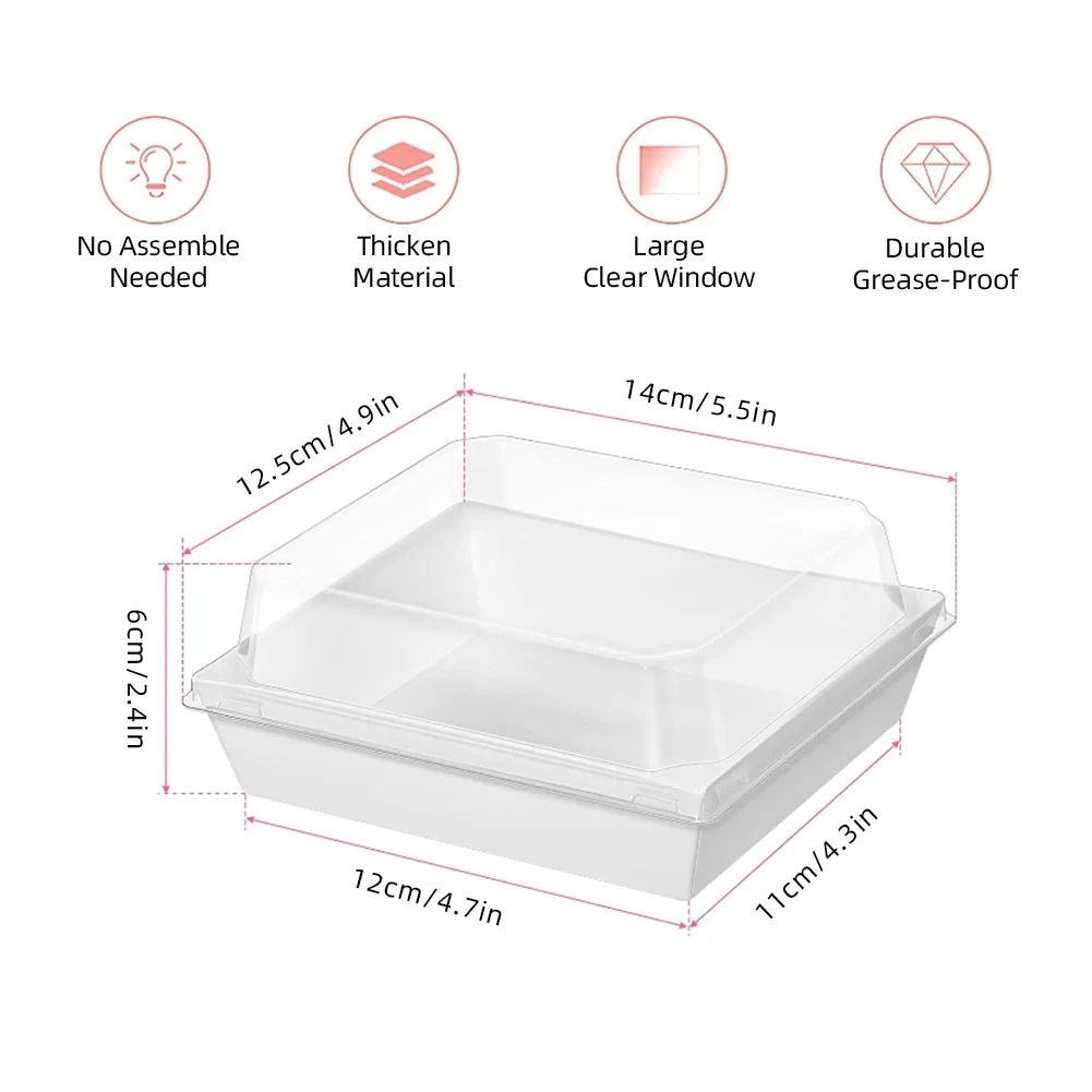 BIG SQUARE CONTAINER WITH LID | Square Disposable Paper Dessert Boxes with Clear Lids – Eco-Friendly Packaging
