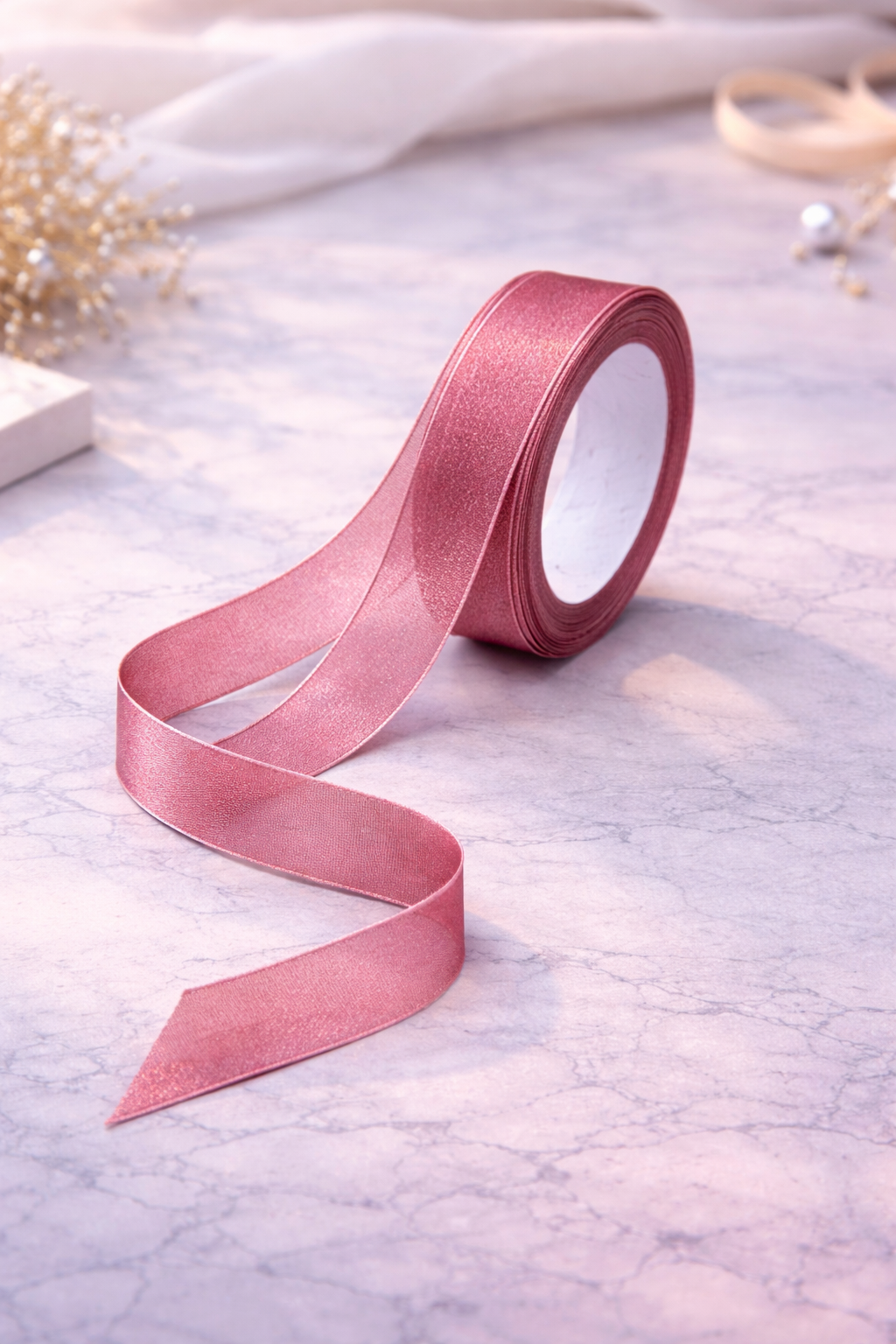 Dusty Rose Premium Organza Ribbon Roll – 15 Meters x 1 Inch Width