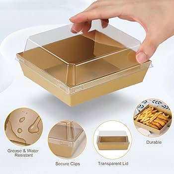 SMALL SQUARE BAKE AND SERVE WITH LID | Square Disposable Paper Dessert Boxes with Clear Lids – Eco-Friendly Packaging