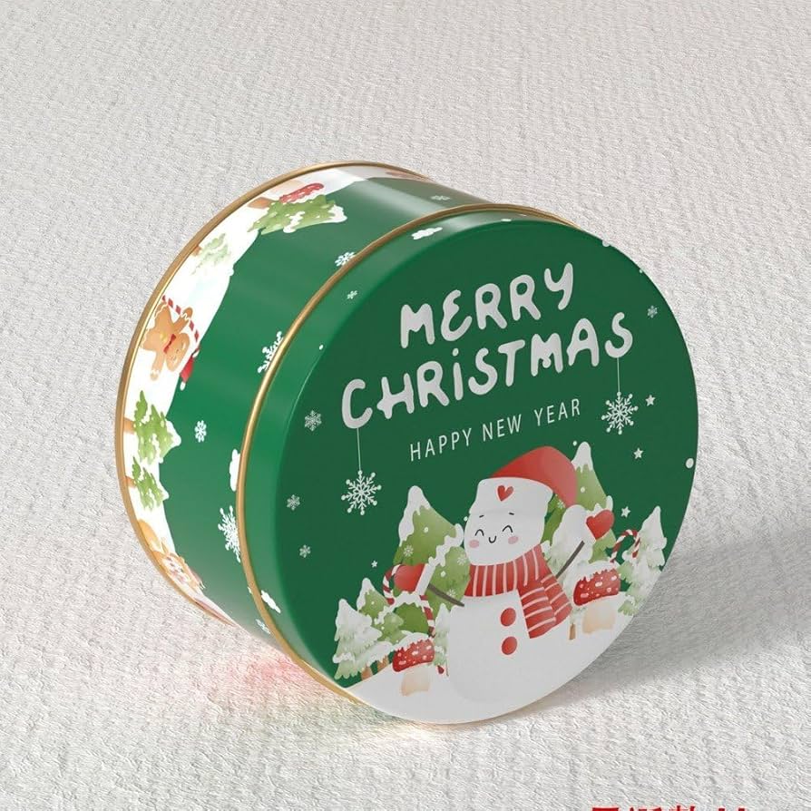 Green Merry Christmas Round Goodies Tin Box – Festive Gifting & Hamper Packaging