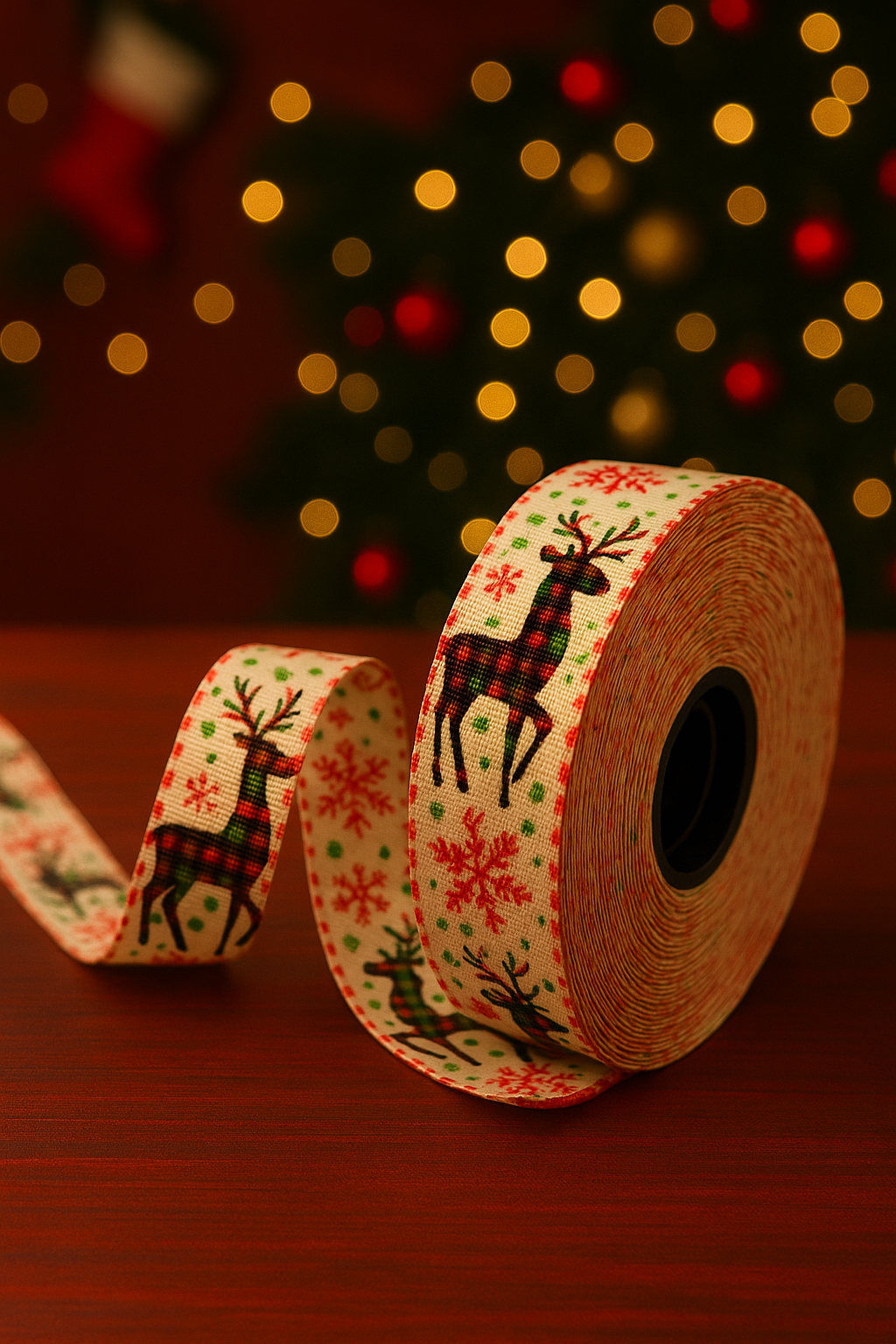 Christmas Theme Reindeer Ribbon Roll - 15meters