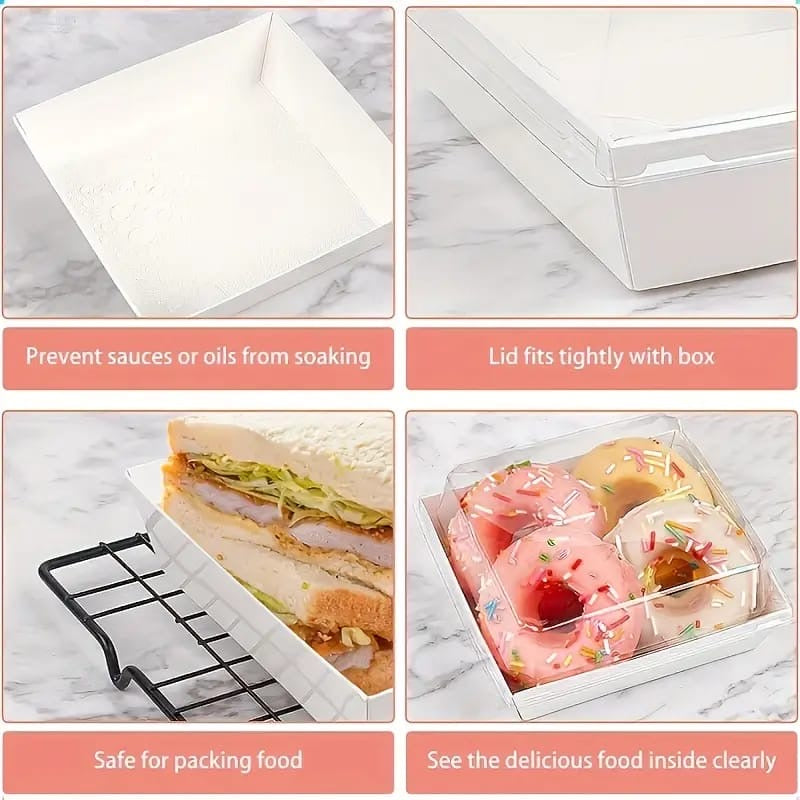 BIG SQUARE CONTAINER WITH LID | Square Disposable Paper Dessert Boxes with Clear Lids – Eco-Friendly Packaging