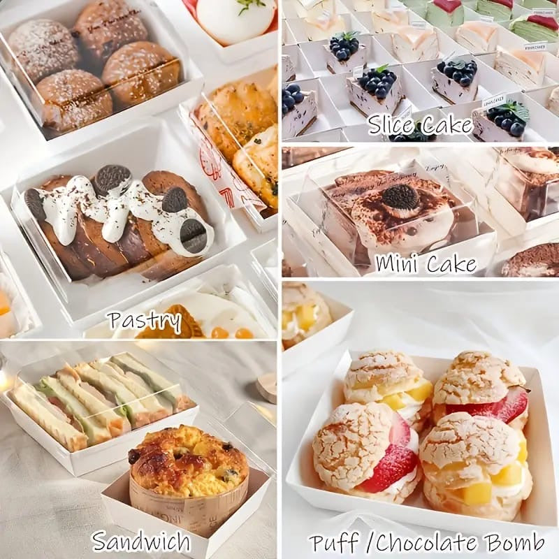 BIG SQUARE CONTAINER WITH LID | Square Disposable Paper Dessert Boxes with Clear Lids – Eco-Friendly Packaging