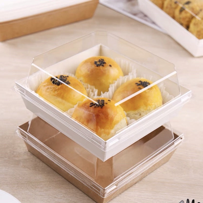 BIG SQUARE CONTAINER WITH LID | Square Disposable Paper Dessert Boxes with Clear Lids – Eco-Friendly Packaging