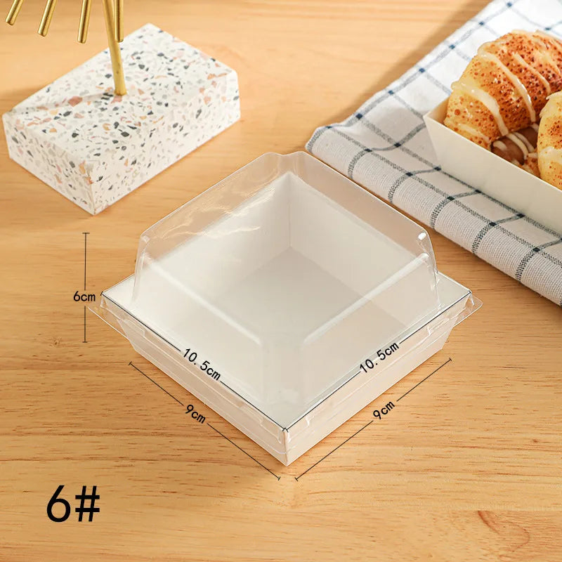 SMALL SQUARE BAKE AND SERVE WITH LID | Square Disposable Paper Dessert Boxes with Clear Lids – Eco-Friendly Packaging