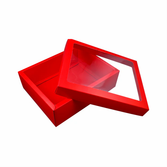 RED HAMPER BOX WITH TOP WINDOW LID