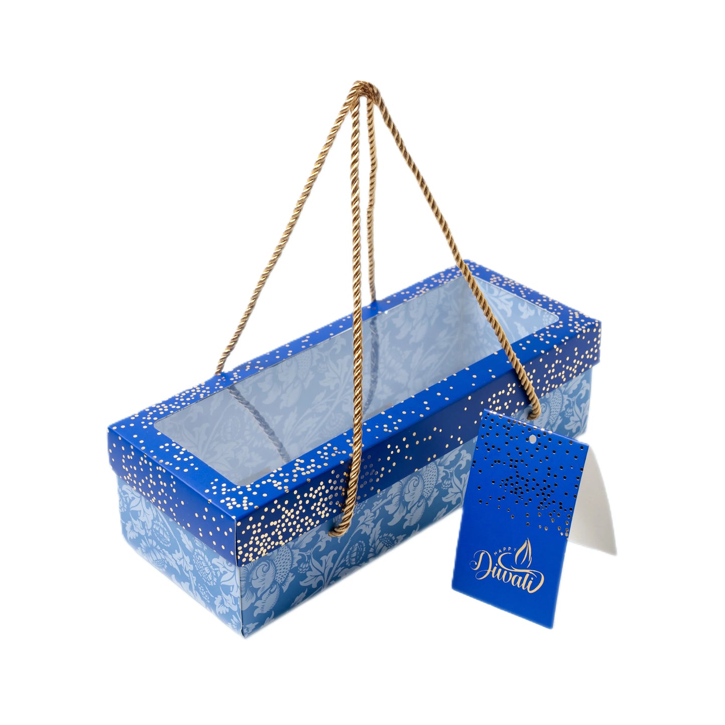 Blue Luxury Foil Printed 3 Jar Gift Carry Box with Rope Handle