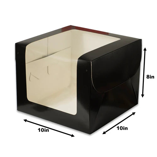 BLACK L WINDOW CAKE BOX | 10X10X8 INCHES 1KG CAKE BOX | TALL CAKE BOX
