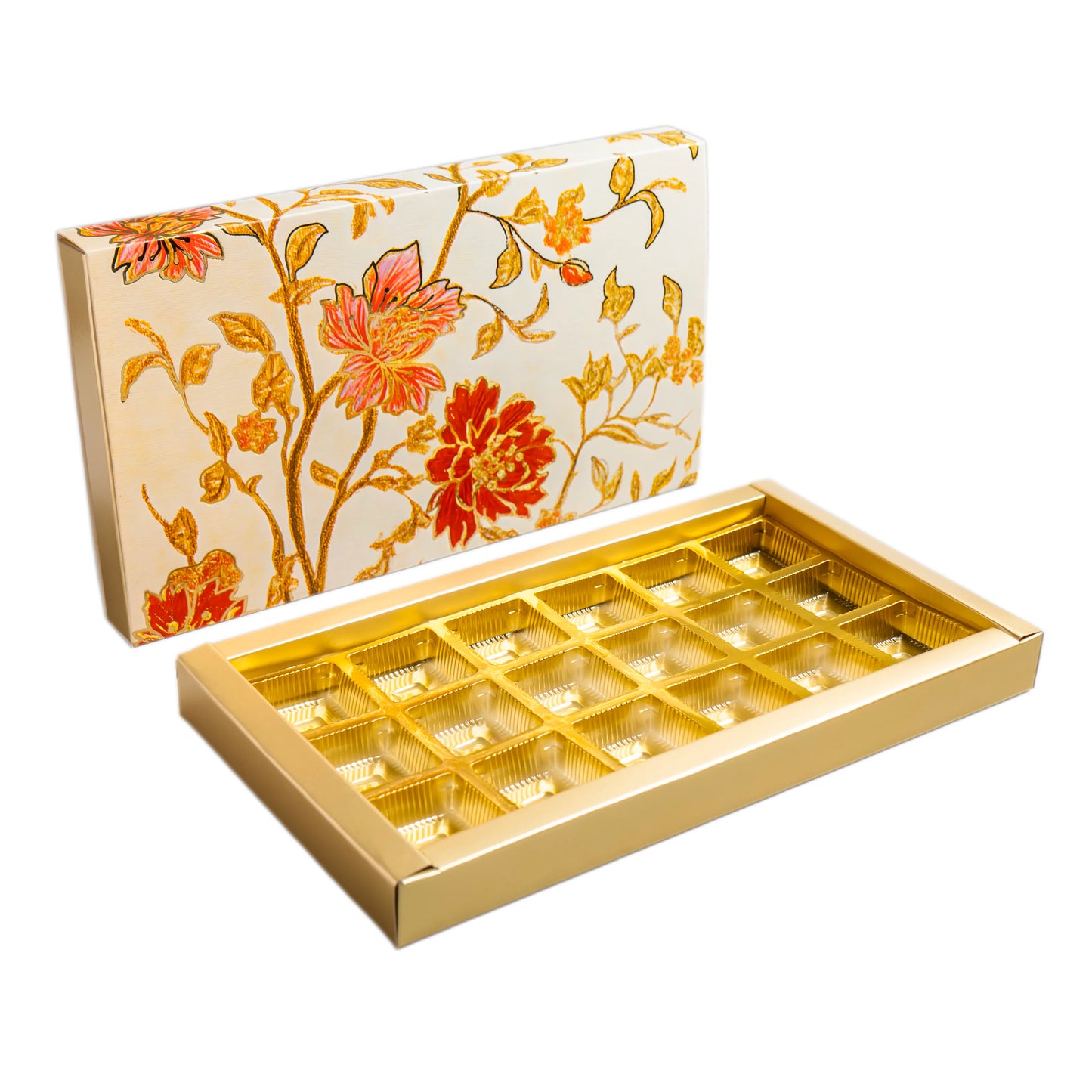 Luxury Festive Chocolate Gift Box β 18 Cavity | White Elegant Floral Design