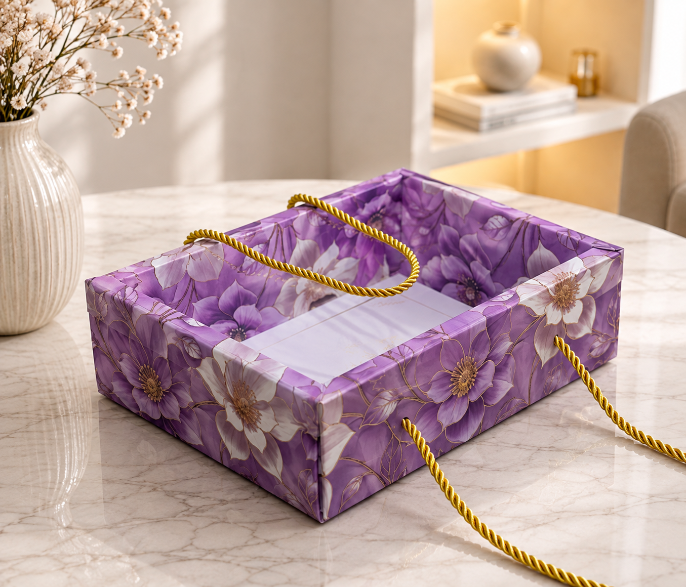 Purple Premium Foil Printed Foldable Hamper Box