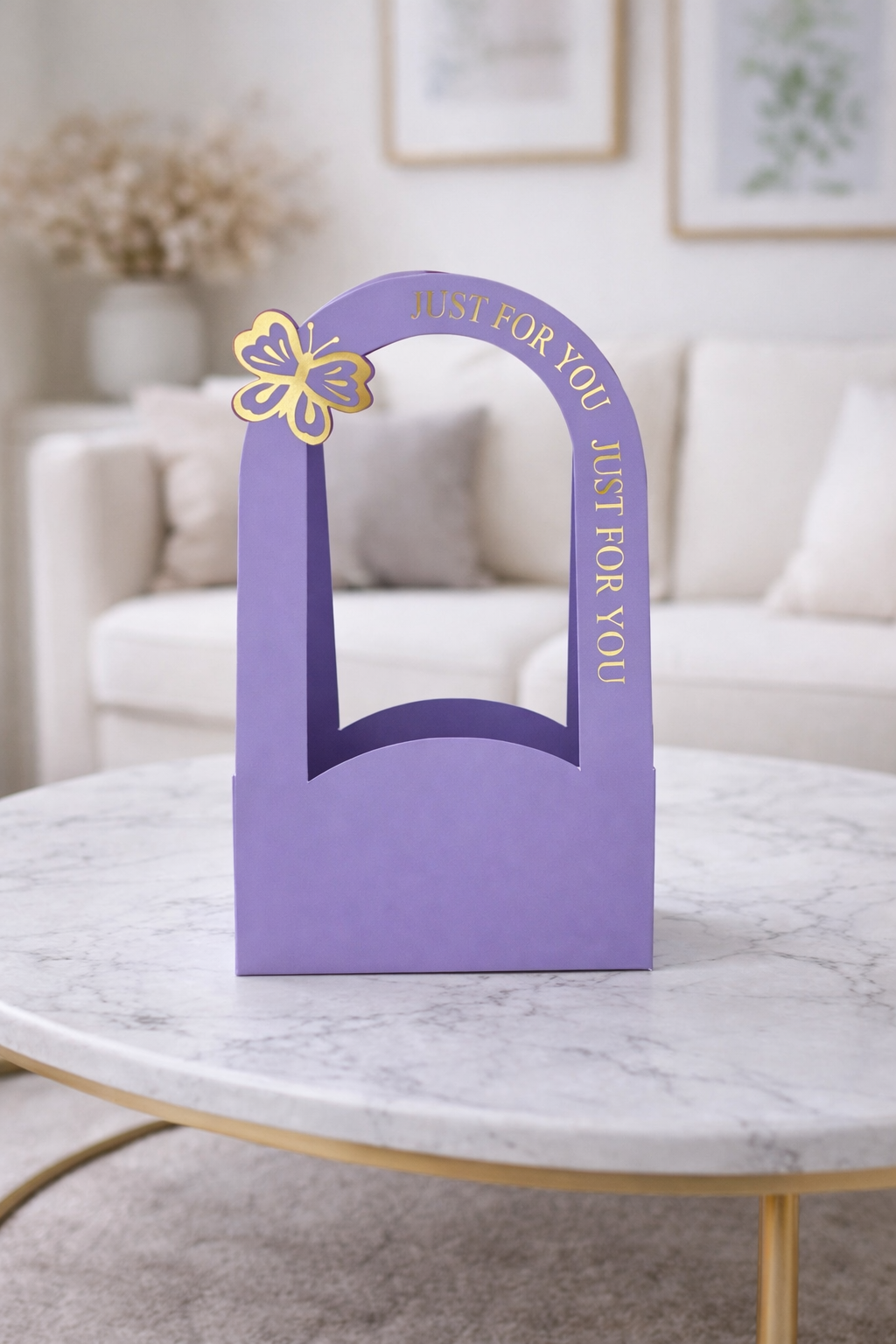 Purple Premium Butterfly Design Flower Carrier Box | Leakproof Bouquet & Gift Packaging