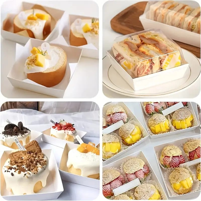 BIG SQUARE CONTAINER WITH LID | Square Disposable Paper Dessert Boxes with Clear Lids – Eco-Friendly Packaging