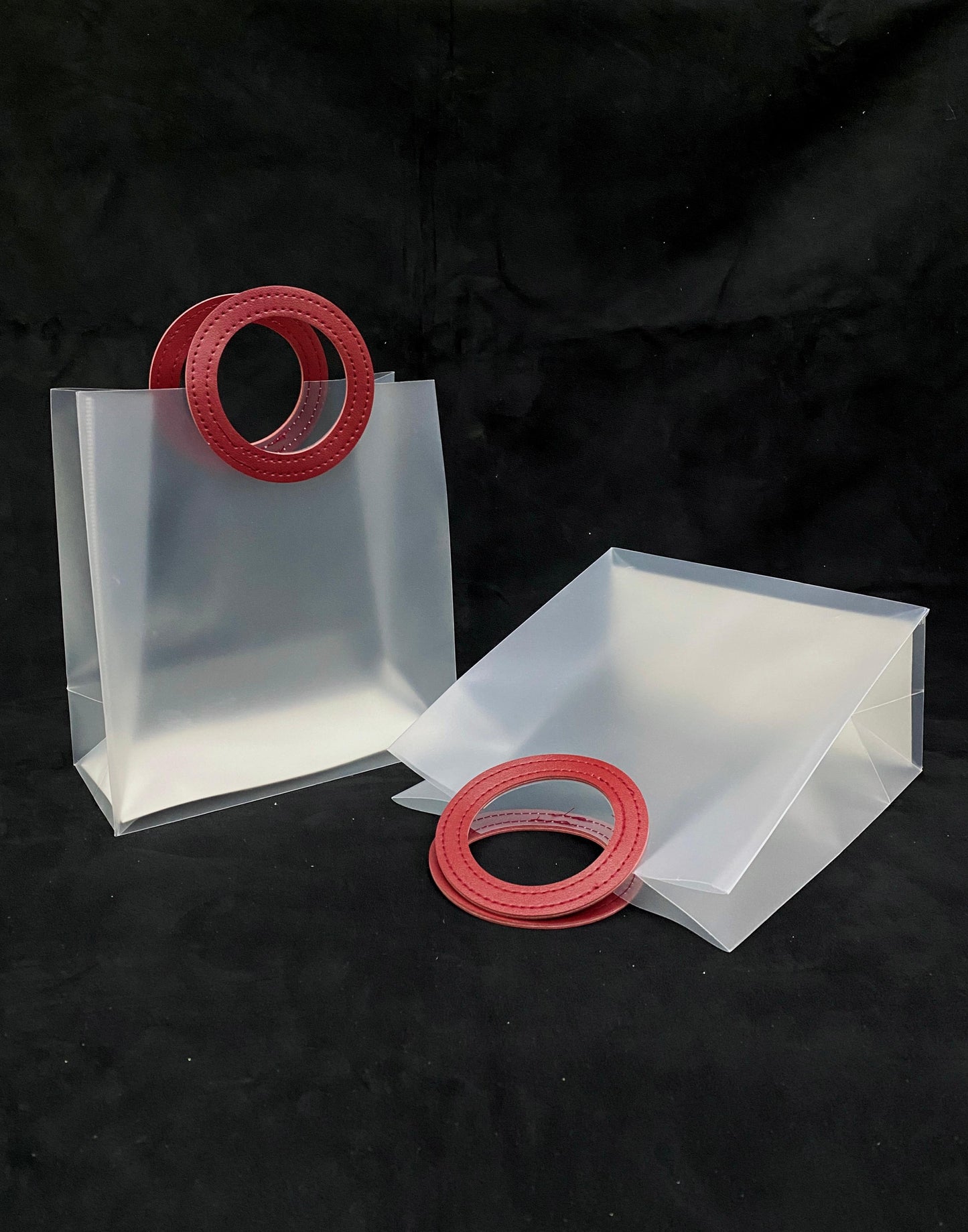 Elegant Frosted Square Gift Bag with round Red Handle