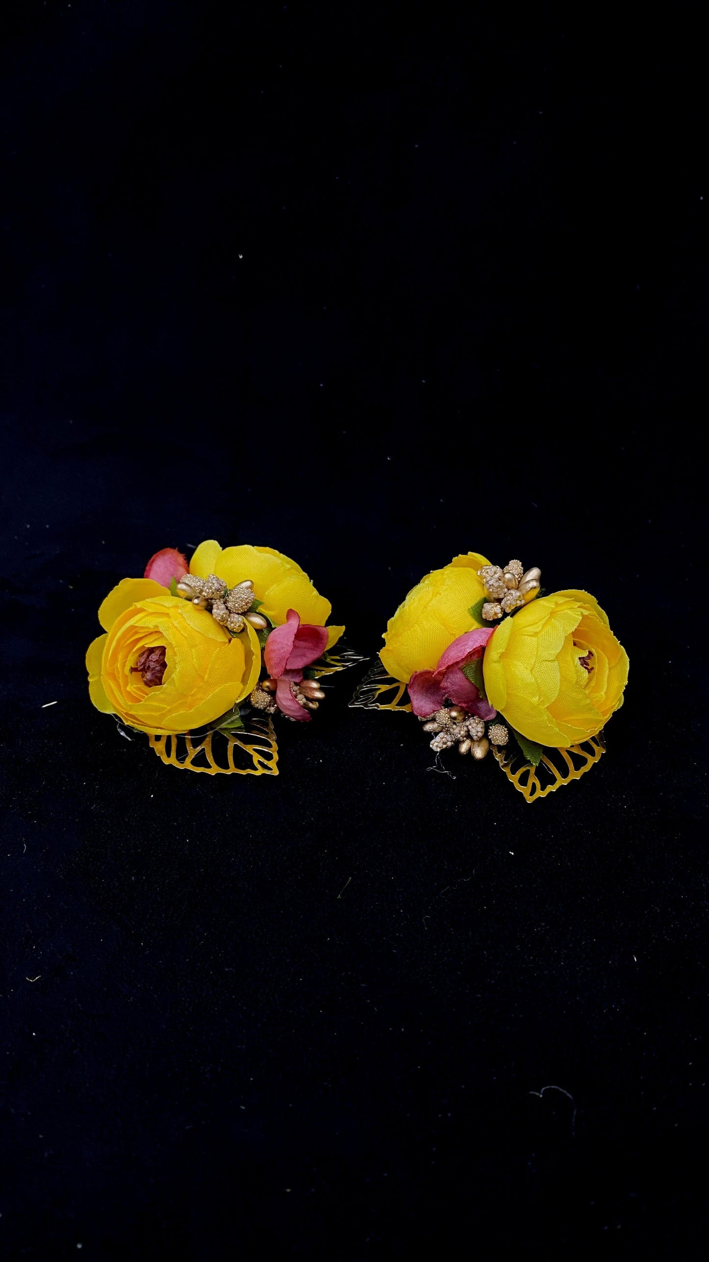 DARK YELLOW PEONY FLOWER BROOCH