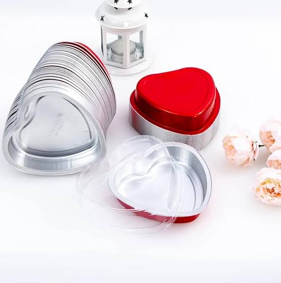 Red Heart-Shaped Aluminum Foil Baking Cups with Lids –Disposable Cake Molds | HEART FOIL BAKE&SERVE WITH LID