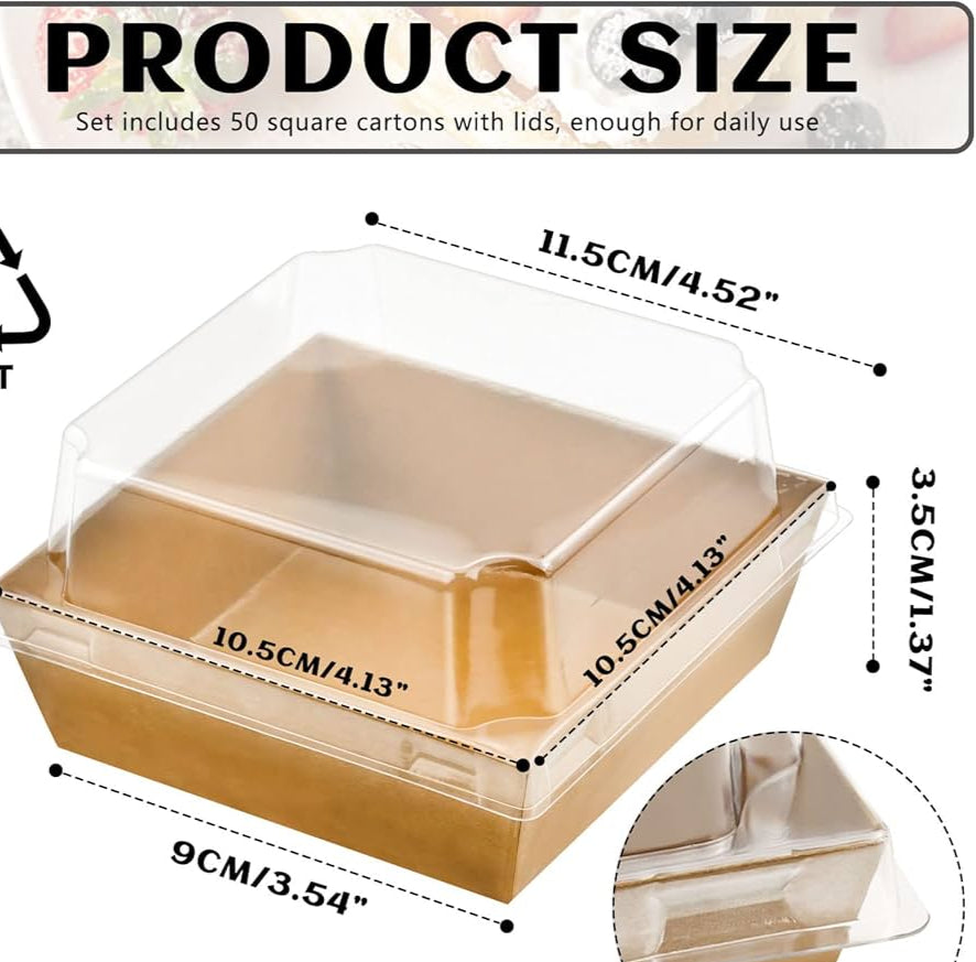 SMALL SQUARE BAKE AND SERVE WITH LID | Square Disposable Paper Dessert Boxes with Clear Lids – Eco-Friendly Packaging