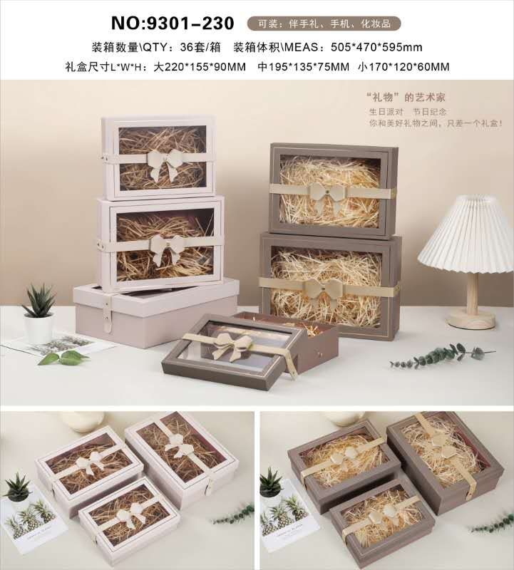 Luxury Transparent Lid Gift Box with Ribbon – Set of 3 (Big, Medium, Small)