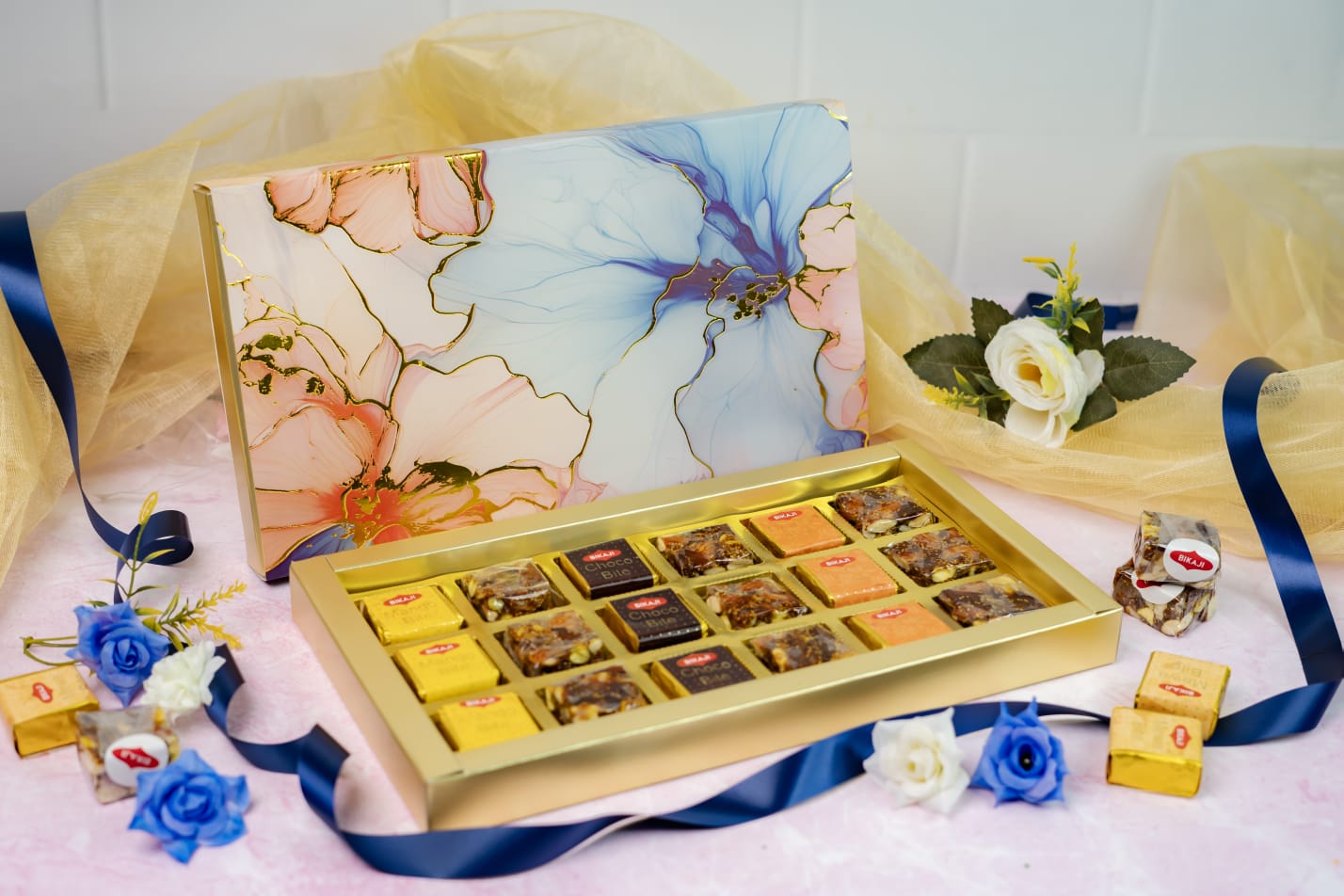Luxury Festive Chocolate Gift Box β 18 Cavity | Blue Elegant Floral Design