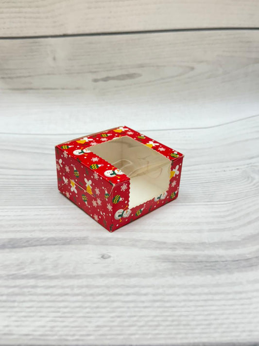 Red Christmas Print 1 Brownie Box – Festive Packaging with Window
