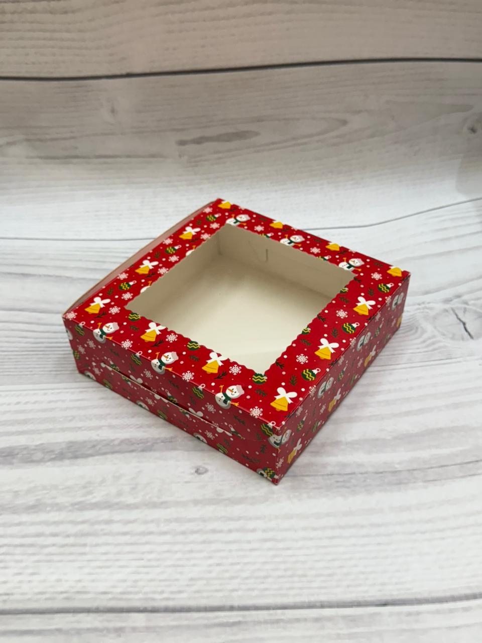 Red Christmas Print 4 Brownie Box – Festive Packaging with Window
