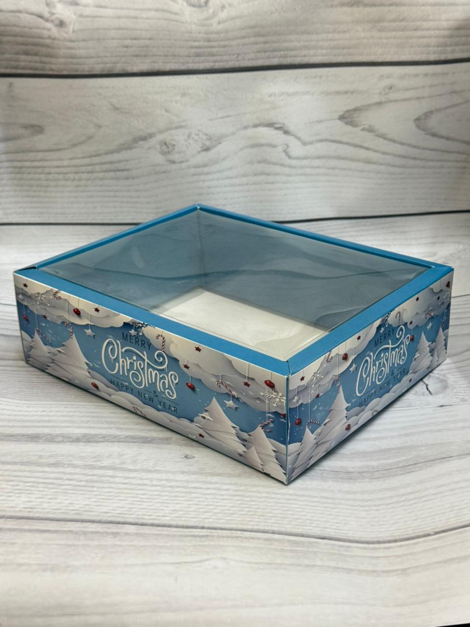 Blue & White Christmas Gift Box With Lid | Merry Christmas & Happy New Year Print