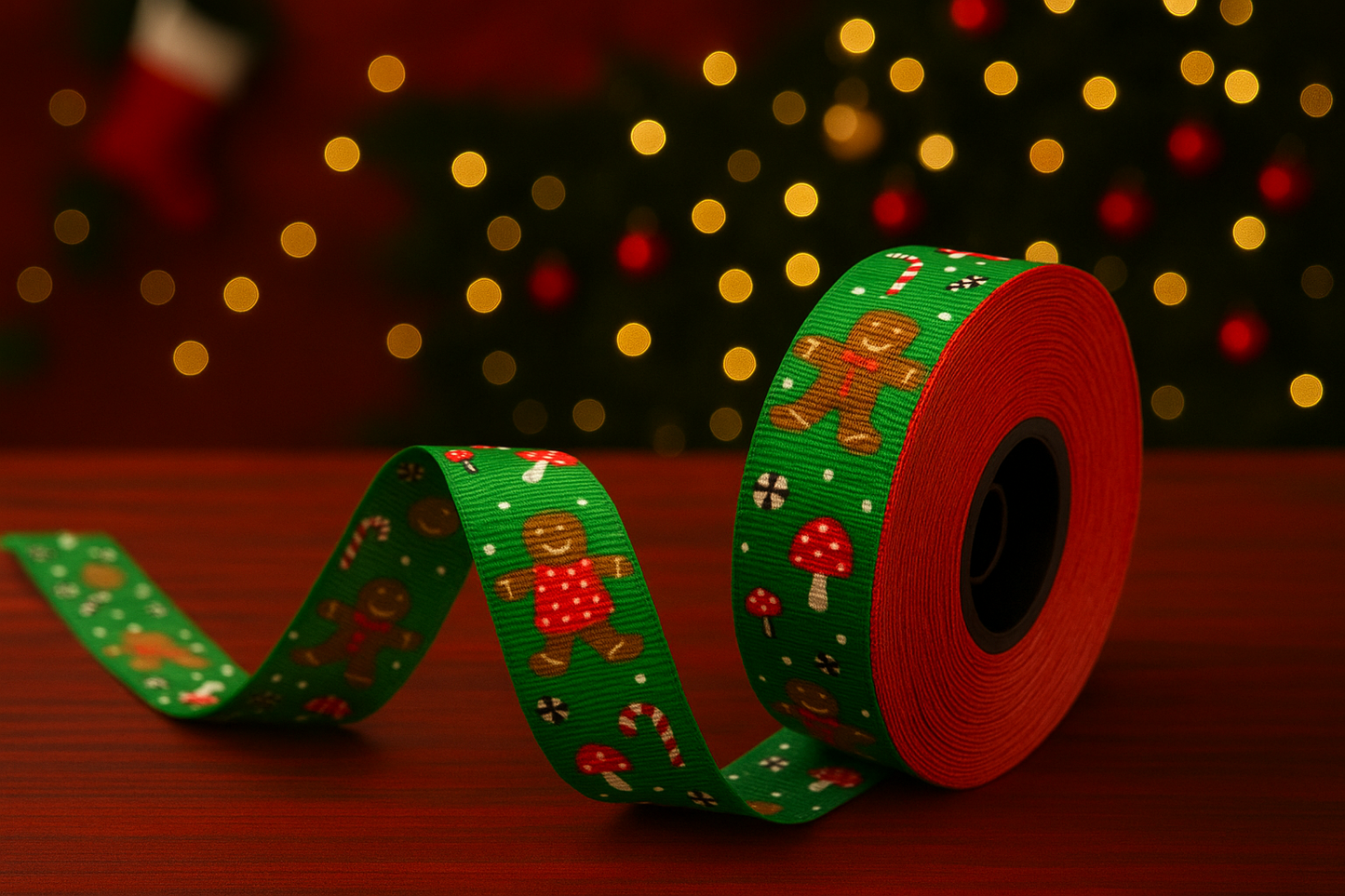 Christmas Theme Gingerman Ribbon Roll - 15meters