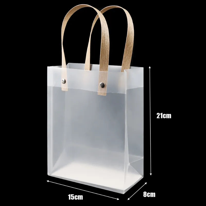 Premium Medium Frosted PVC Hamper Gift Bag With Kraft Handles - 15x21x8 cms