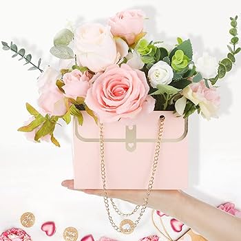 White Luxury Floral Gift Bag with Chain | Decorative Flower Box for Gifting & Events