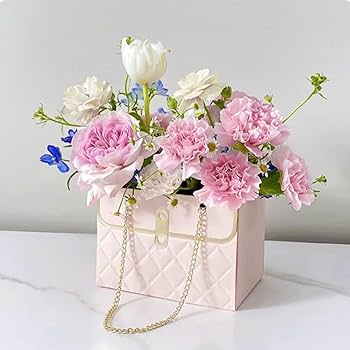 White Luxury Floral Gift Bag with Chain | Decorative Flower Box for Gifting & Events