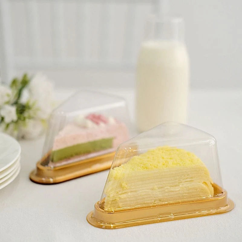 GOLDEN TRIANGLE PASTRY CONTAINER | Clear Hinged Plastic Clamshell for Cake or Pie Slices | Disposable Bakery Packaging