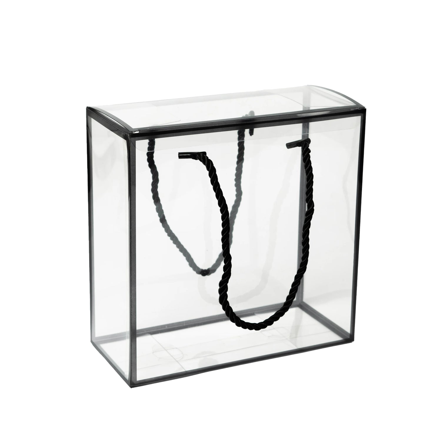 Small Black Border Transparent Gift Bag with Rope Handle – 15×15×8.5 cm