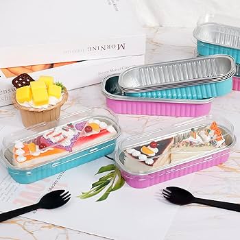 BLUE RECTANGLE FOIL BAKE&SERVE WITH LID | Long Cake Slice Containers with Clear Lids | Colorful Disposable Dessert Boxes for Pastries, Cakes, Treats