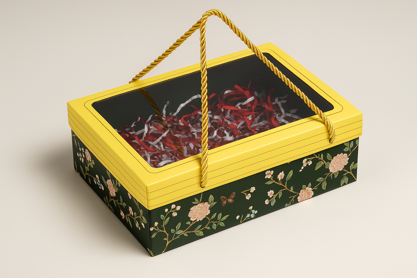 Luxury Floral Festive Gift Box with Handle β Transparent Lid | Rakhi Hamper Box (GREEN)