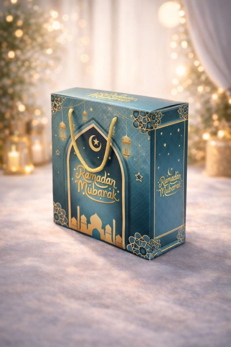 Ramadan Mubarak Premium Gift Box with Rope Handle – Elegant Festive Hamper Packaging
