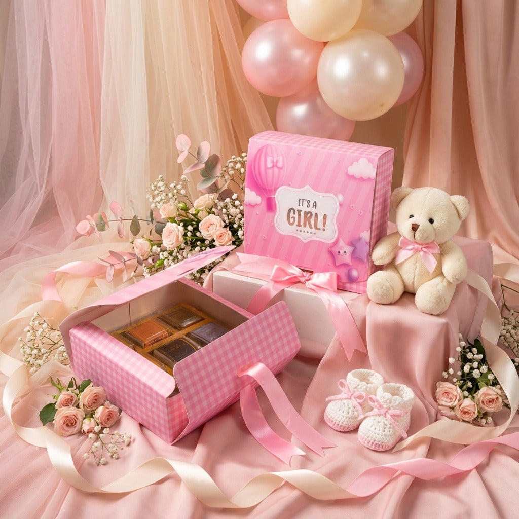 It’s a Girl 9 Cavity Gift Box with Ribbon – Premium Baby Hamper Packaging Box