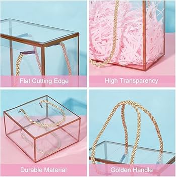 Big Golden Border Transparent Gift Bag with Rope Handle – 25x25x10 cms
