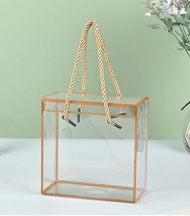 Small Golden Border Transparent Gift Bag with Rope Handle – 15×15×8.5 cm