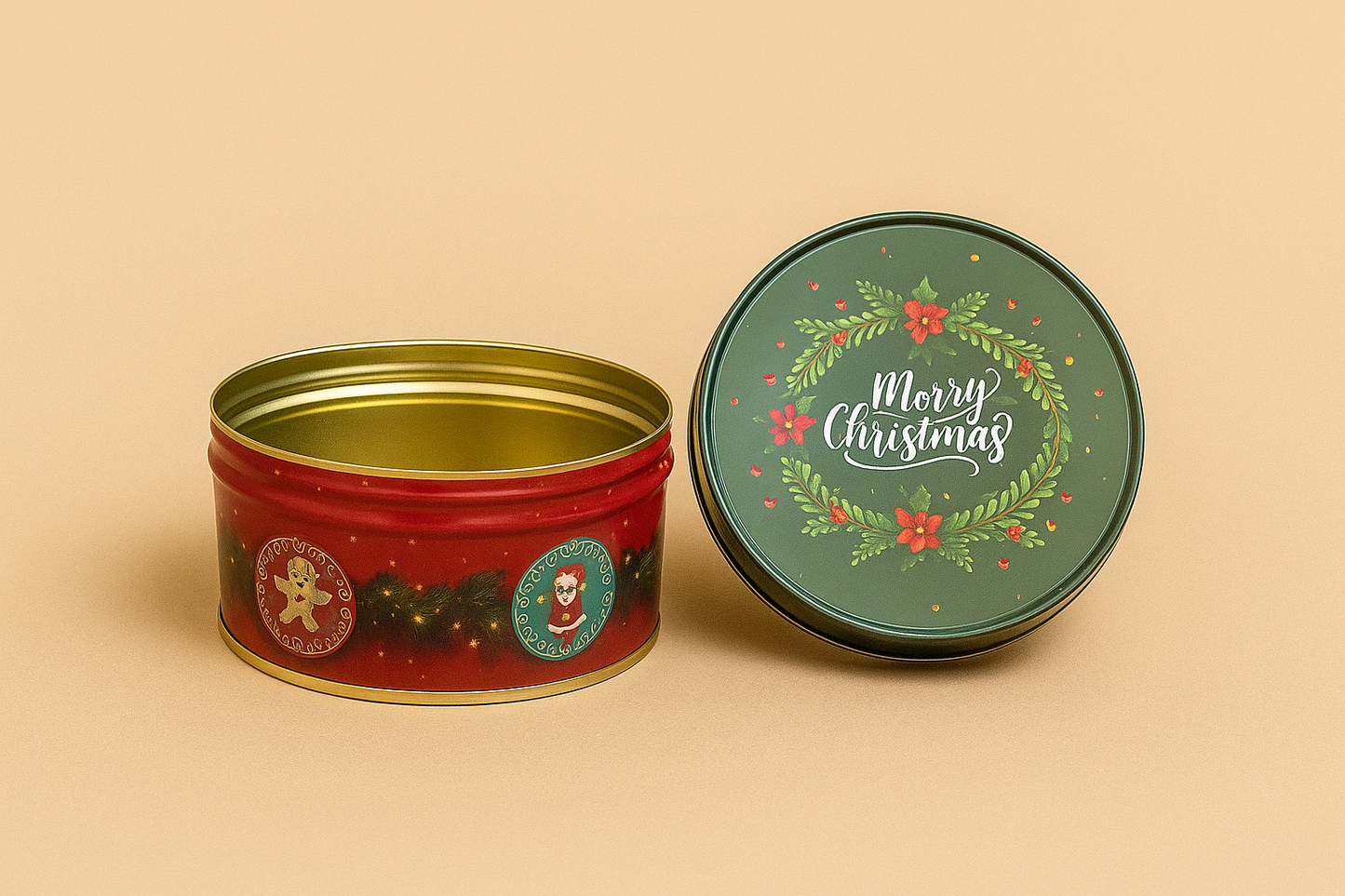 Festive Green Santa Print Christmas Dream Cake Tin – 5.5" Dia x 2.75" Height